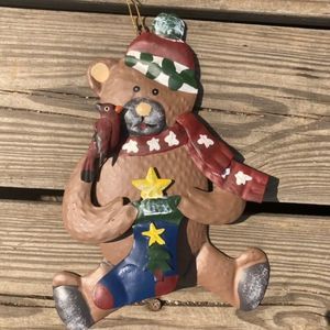 PATRIOTIC CHRISTMAS BEAR FARMHOUSE METAL WALL DECOR